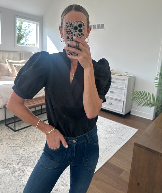 Black Puff Sleeve Top