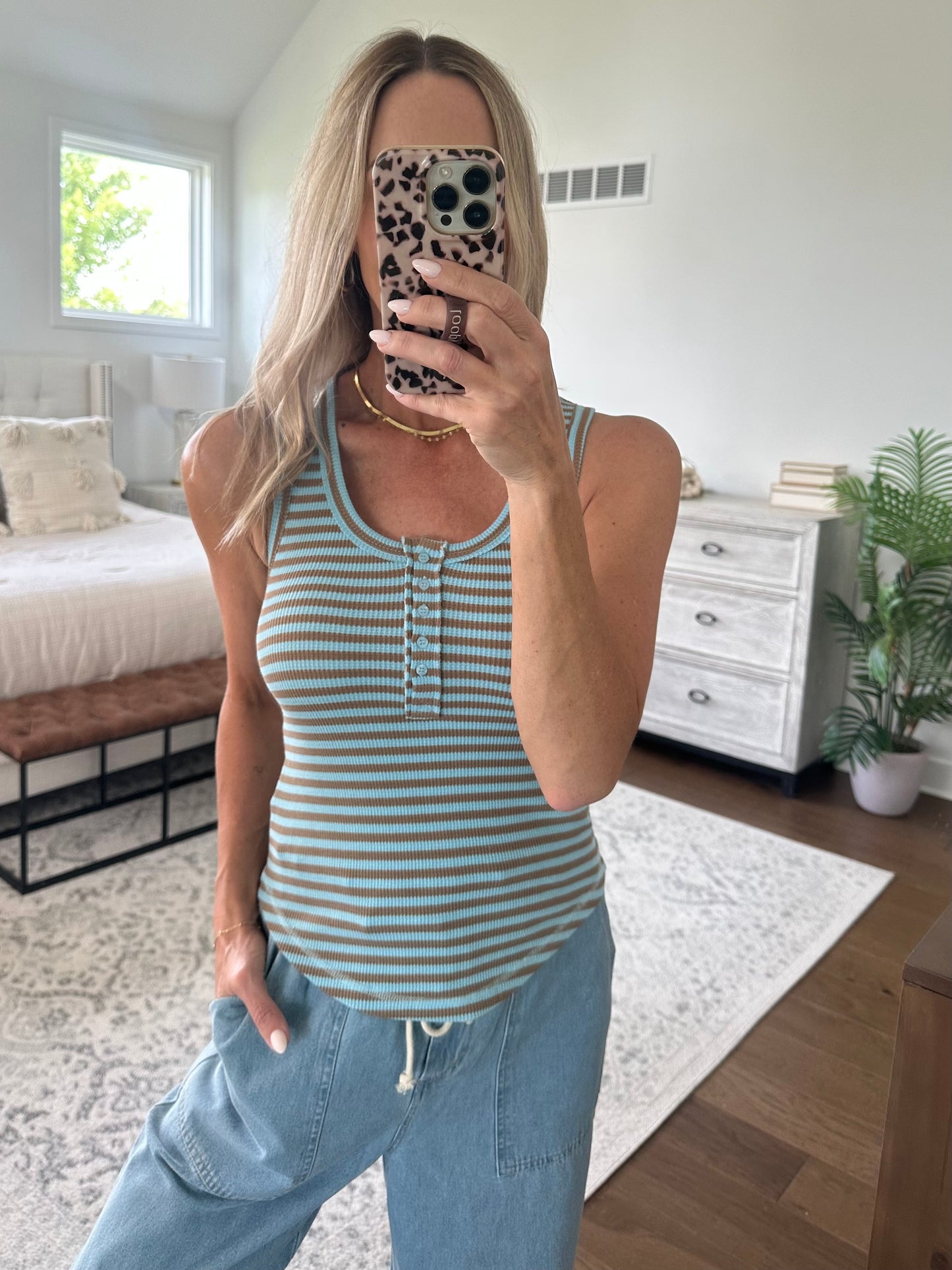 Knit Tank- Blue/Brown