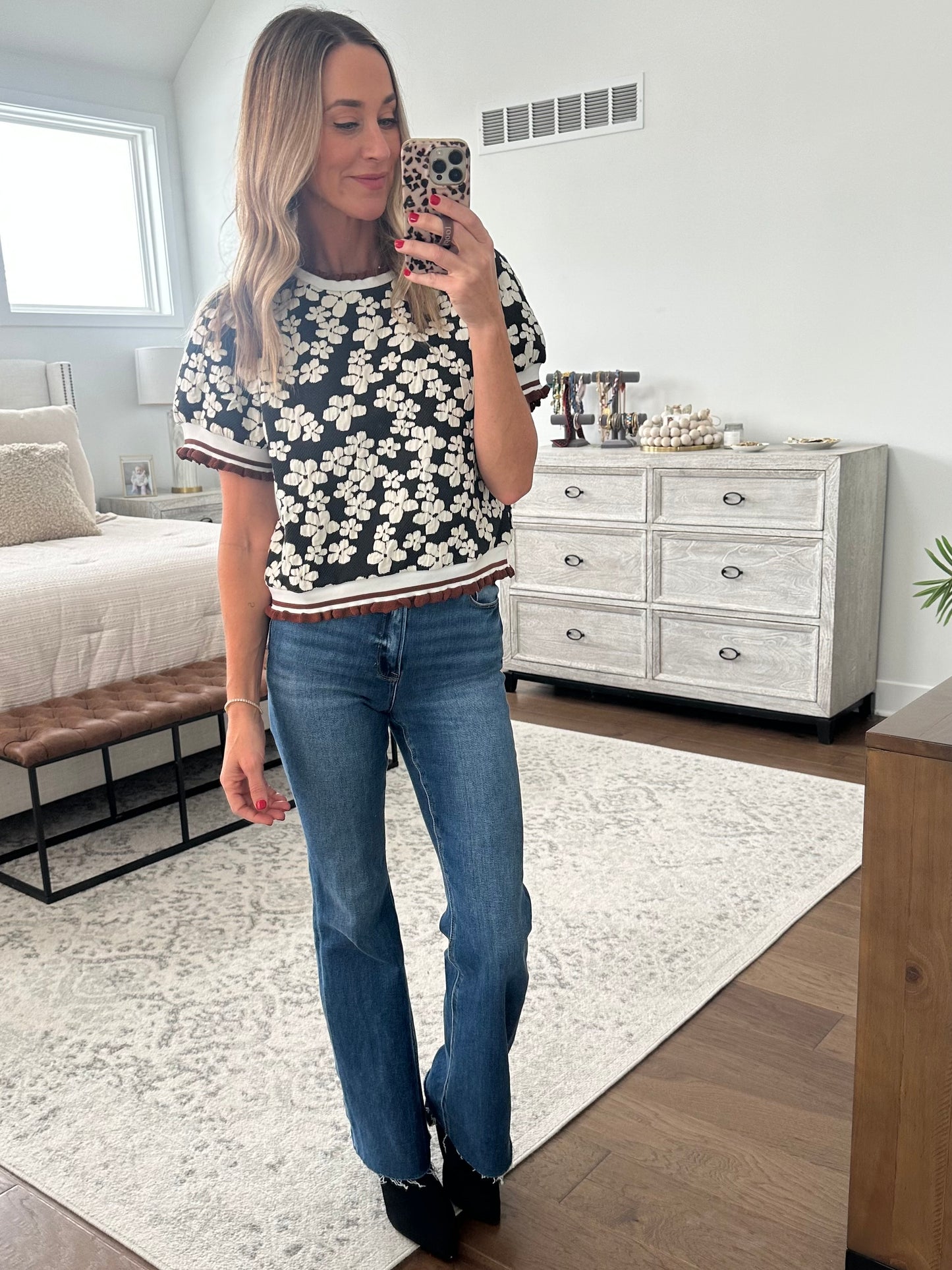 Black & Ivory Flower Top