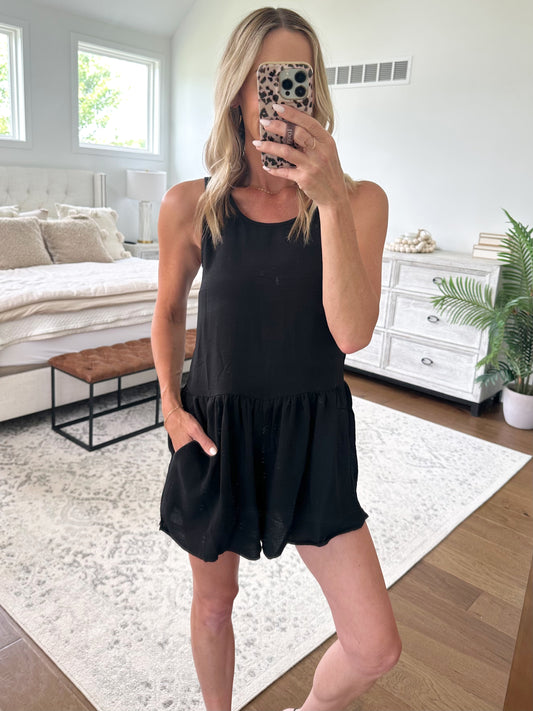 Bubble Hem Romper- Black