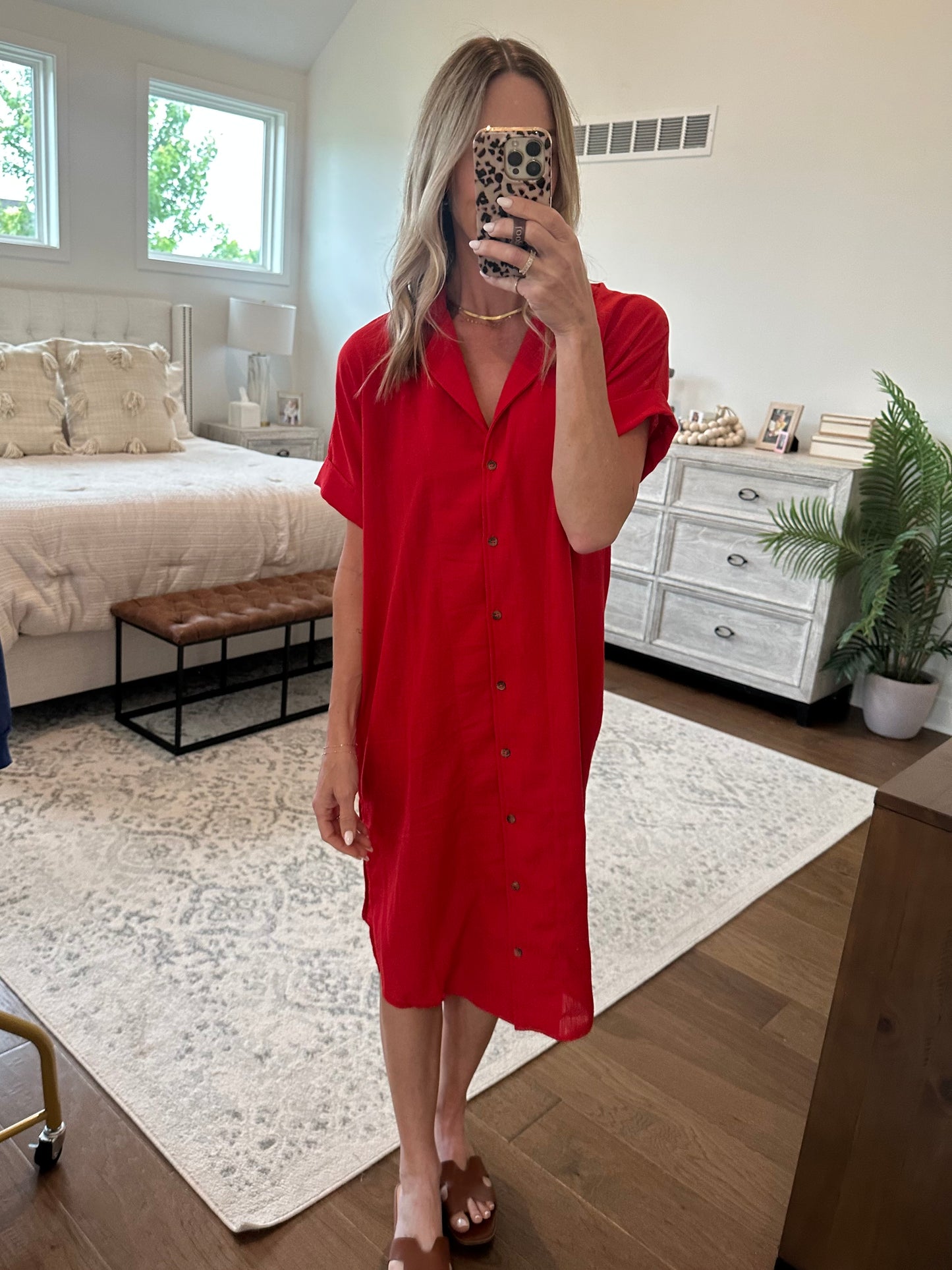 Shirt Dress- Red