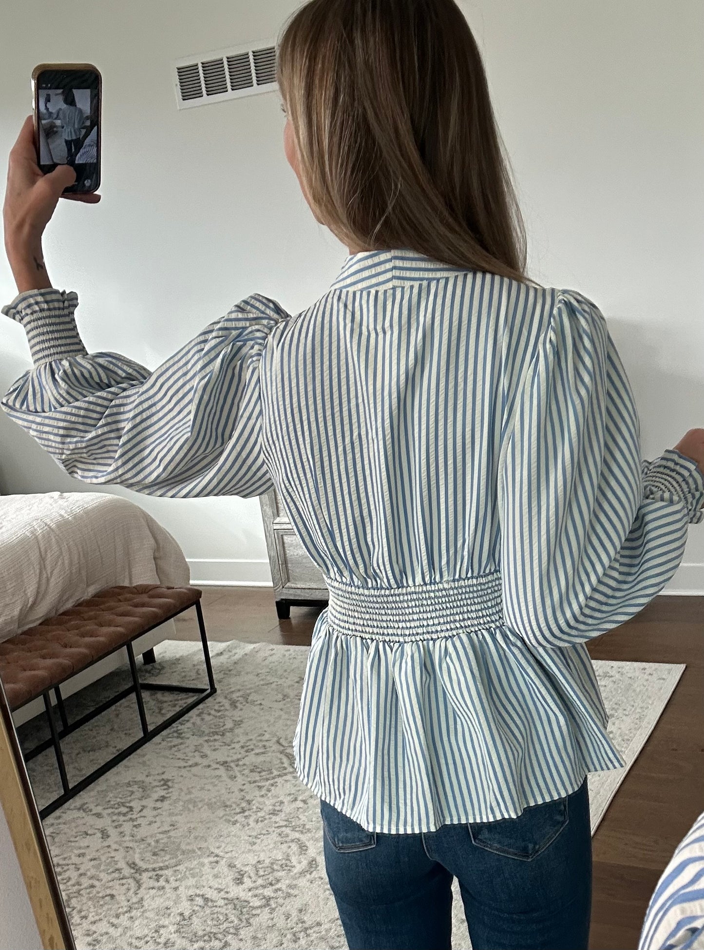 Striped Zip Blouse- Blue