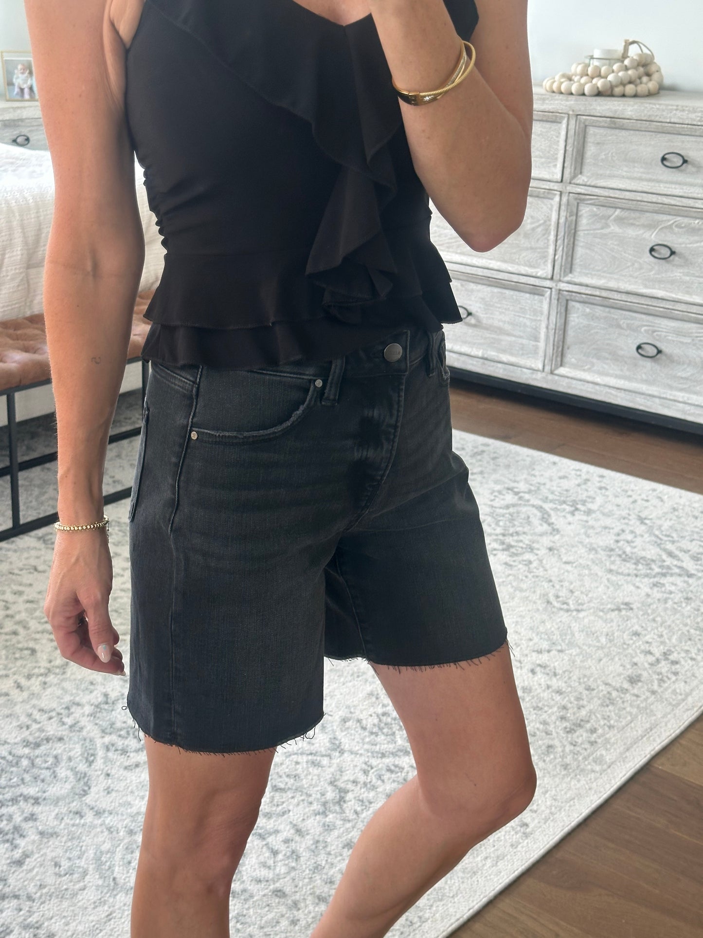 Black Raw Hem Shorts