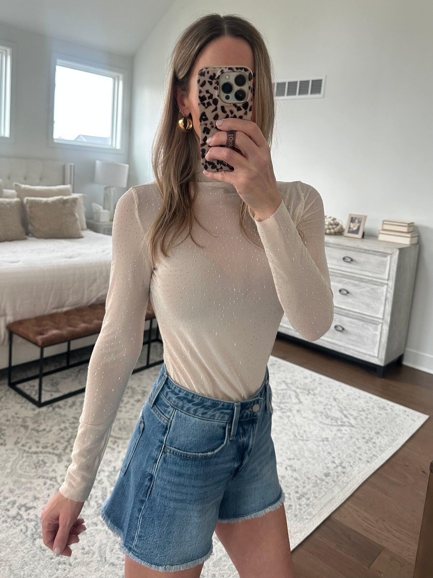 Sheer Rhinestone Long Sleeve