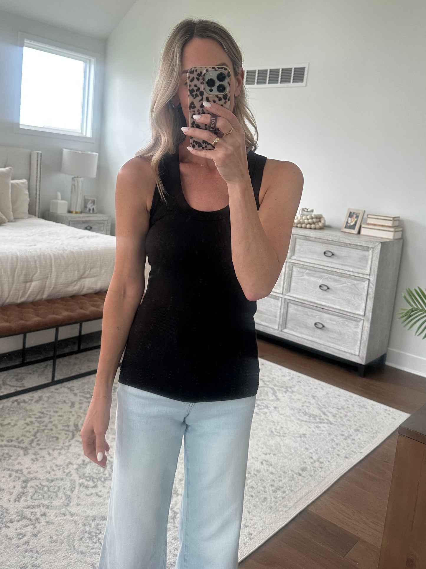 Scoop Neck Ribbed Tank- Black