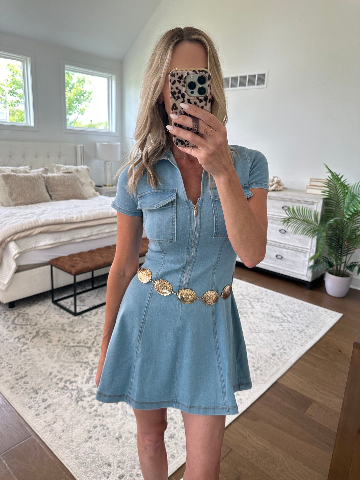 Zip Front Denim Dress