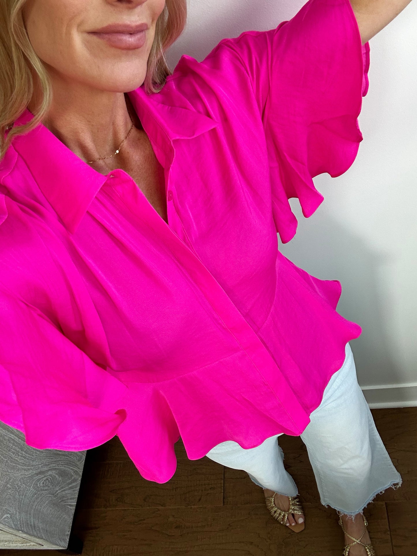 Pink Flutter Sleeve Top