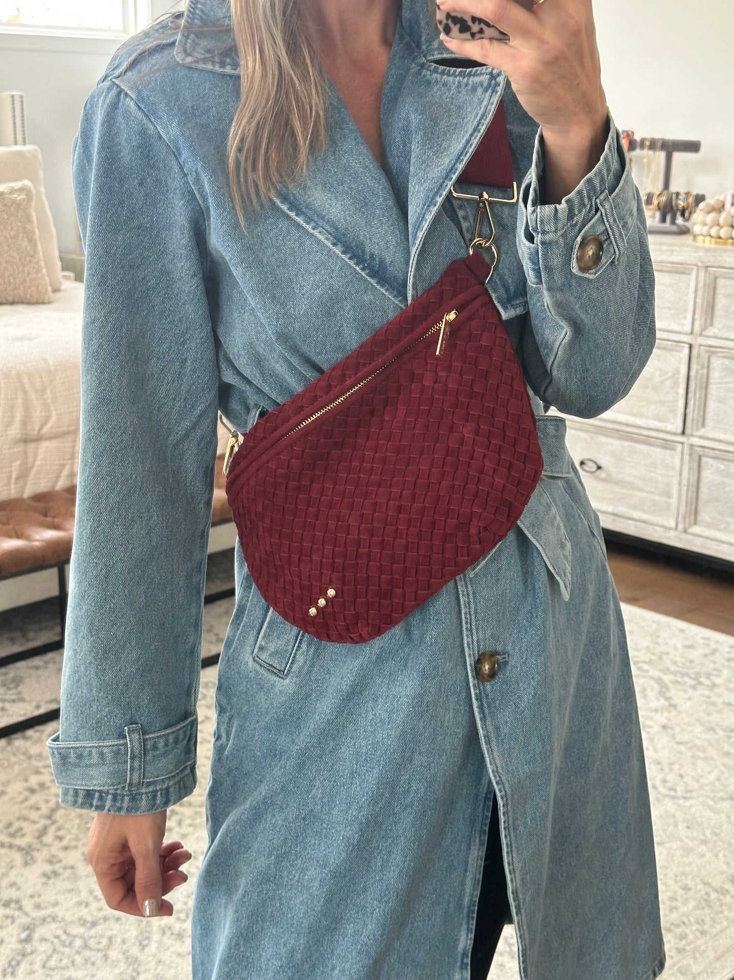 Woven Bum Bag- Burgundy