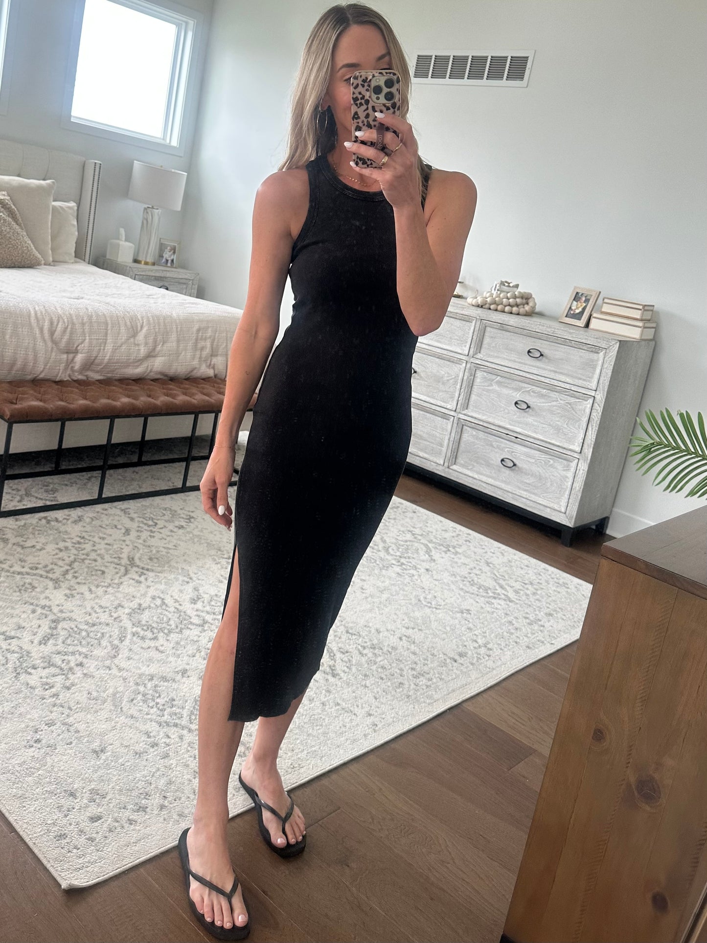 Ribbed Tank Dress- Black