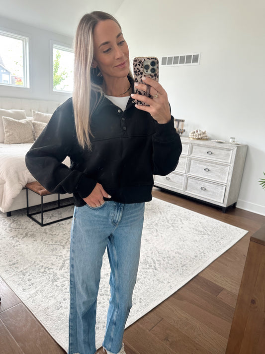 Black Half Snap Sweatshirt