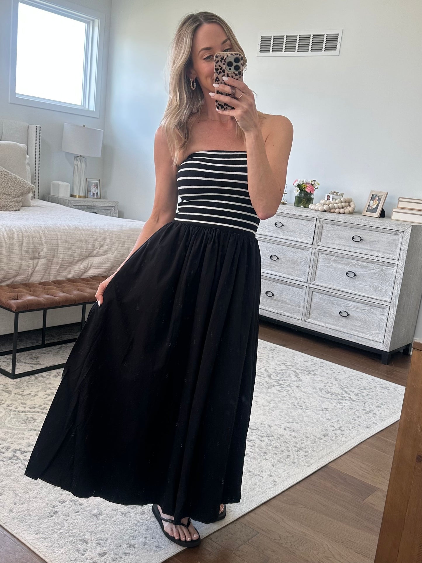 Strapless Black and White Maxi