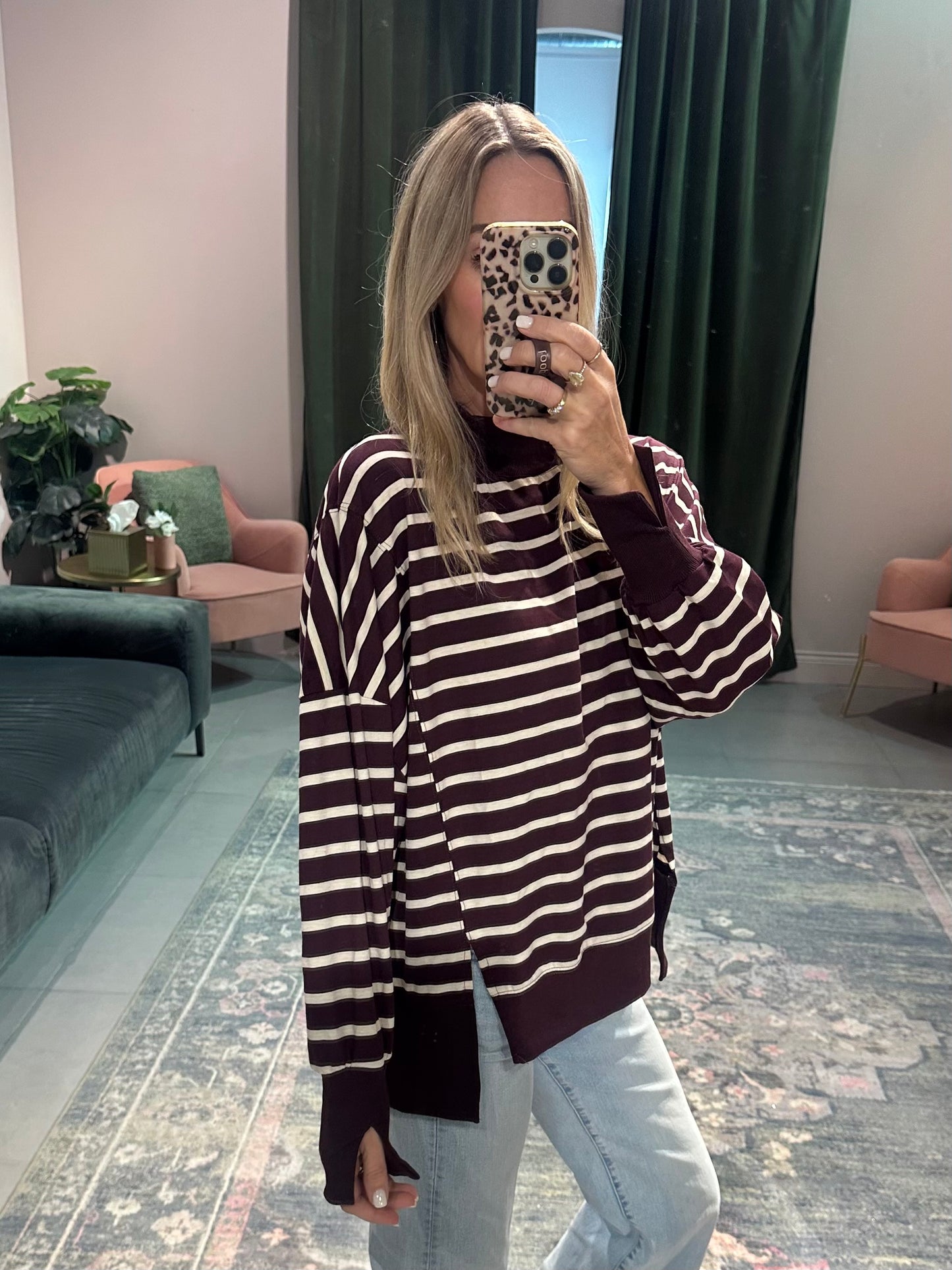 Plum Striped Mock Neck