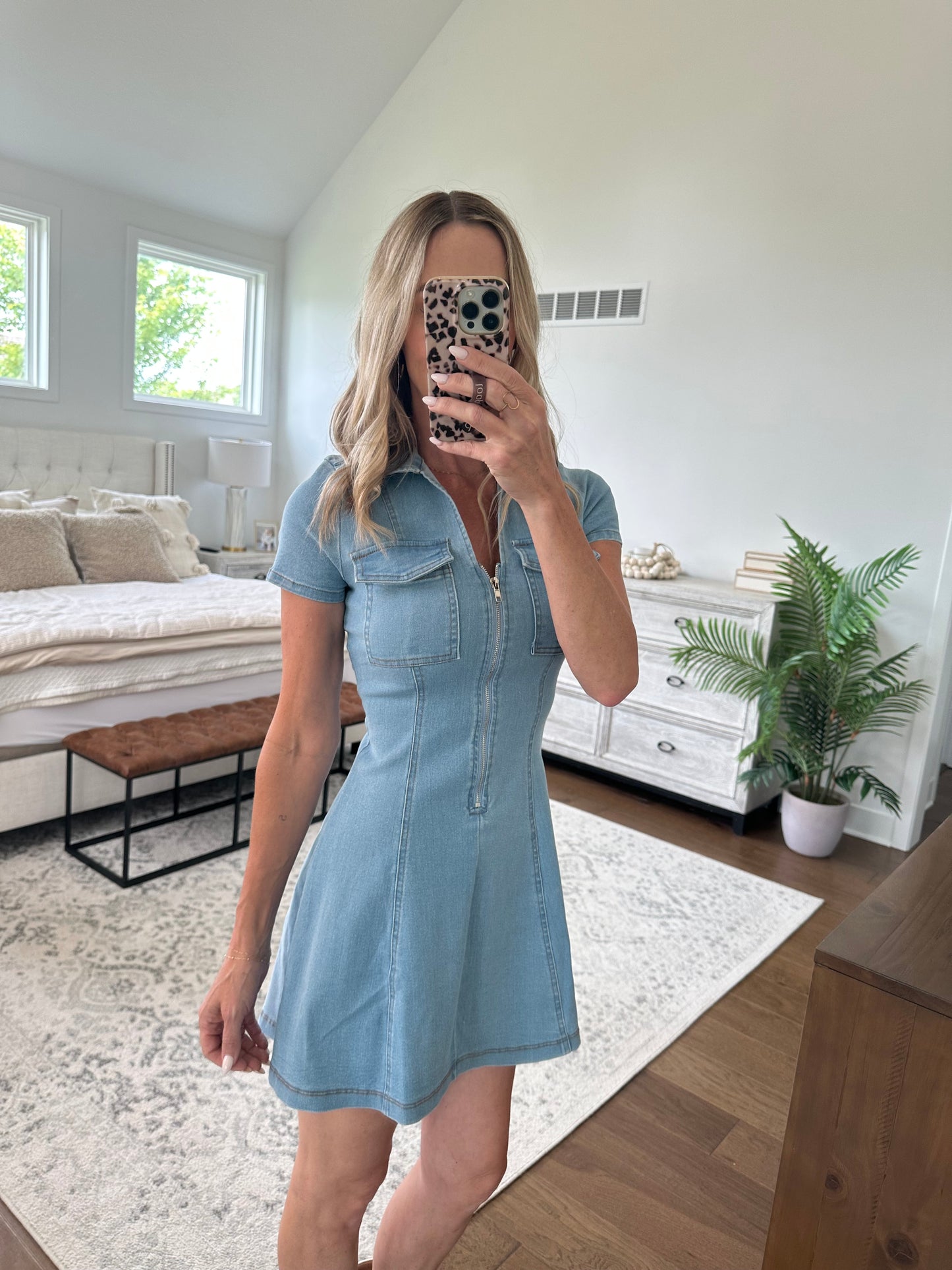 Zip Front Denim Dress