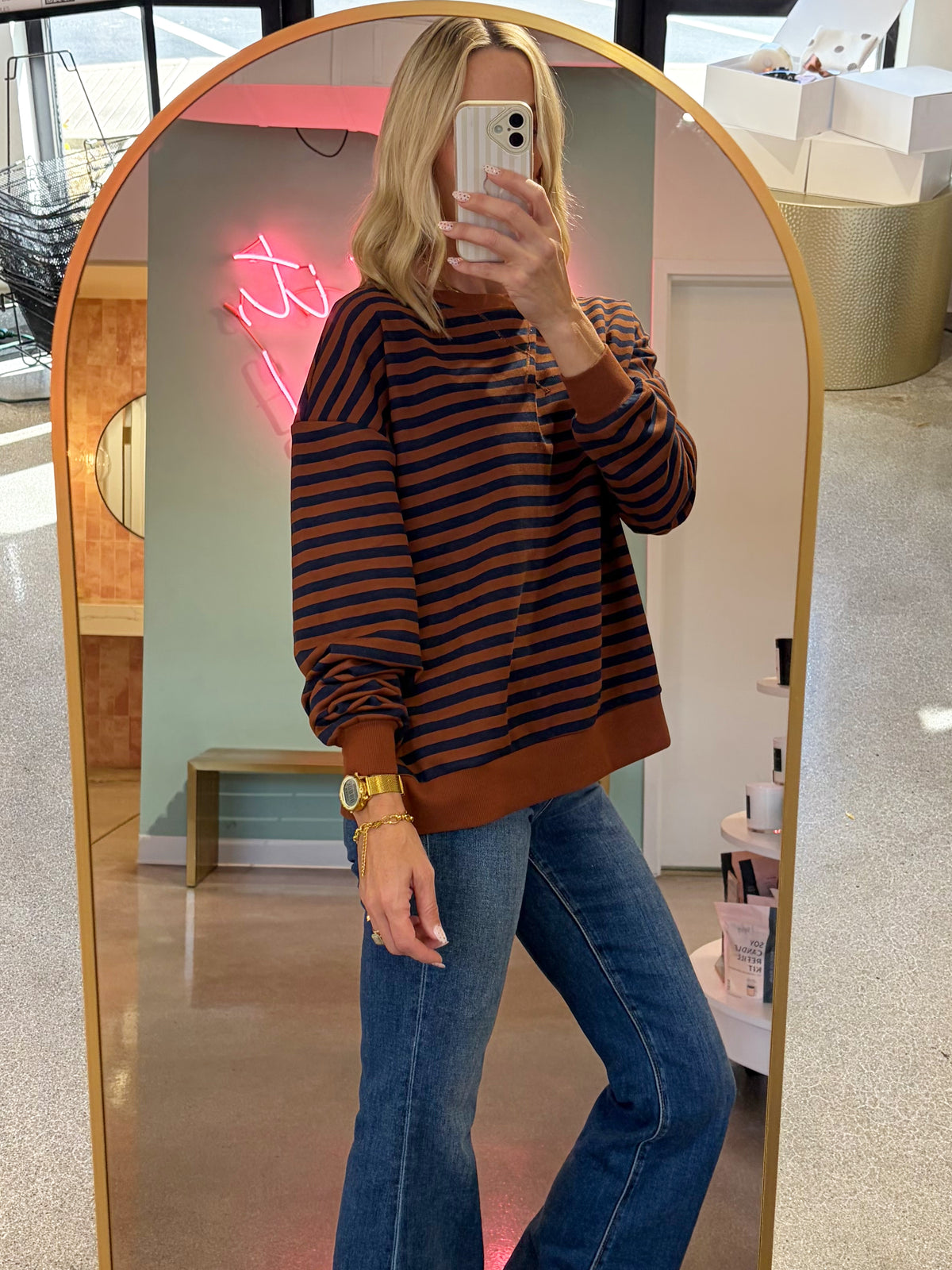Rust/Navy Striped Top