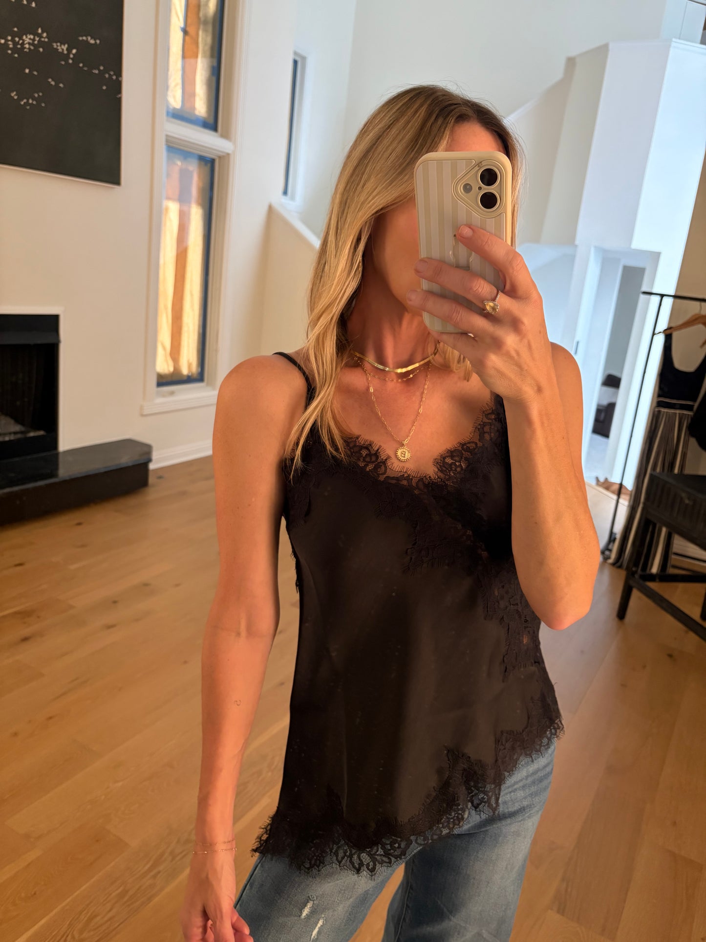 Lace Trim Tank- Black