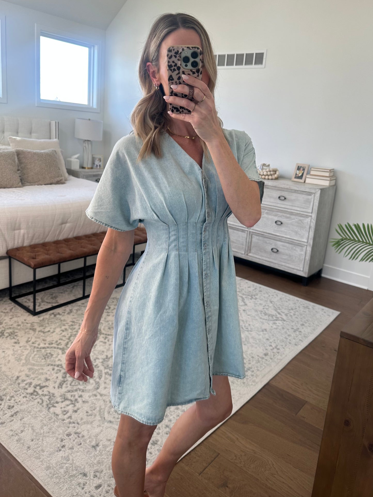 Pintuck Chambray Dress