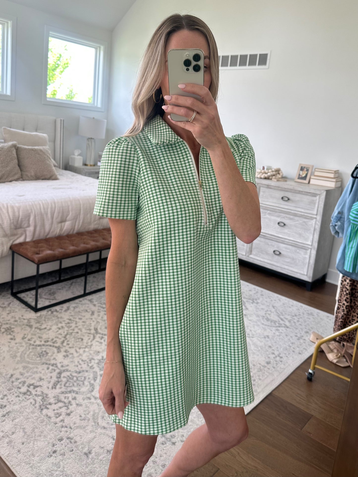 Green Gingham Shift Dress