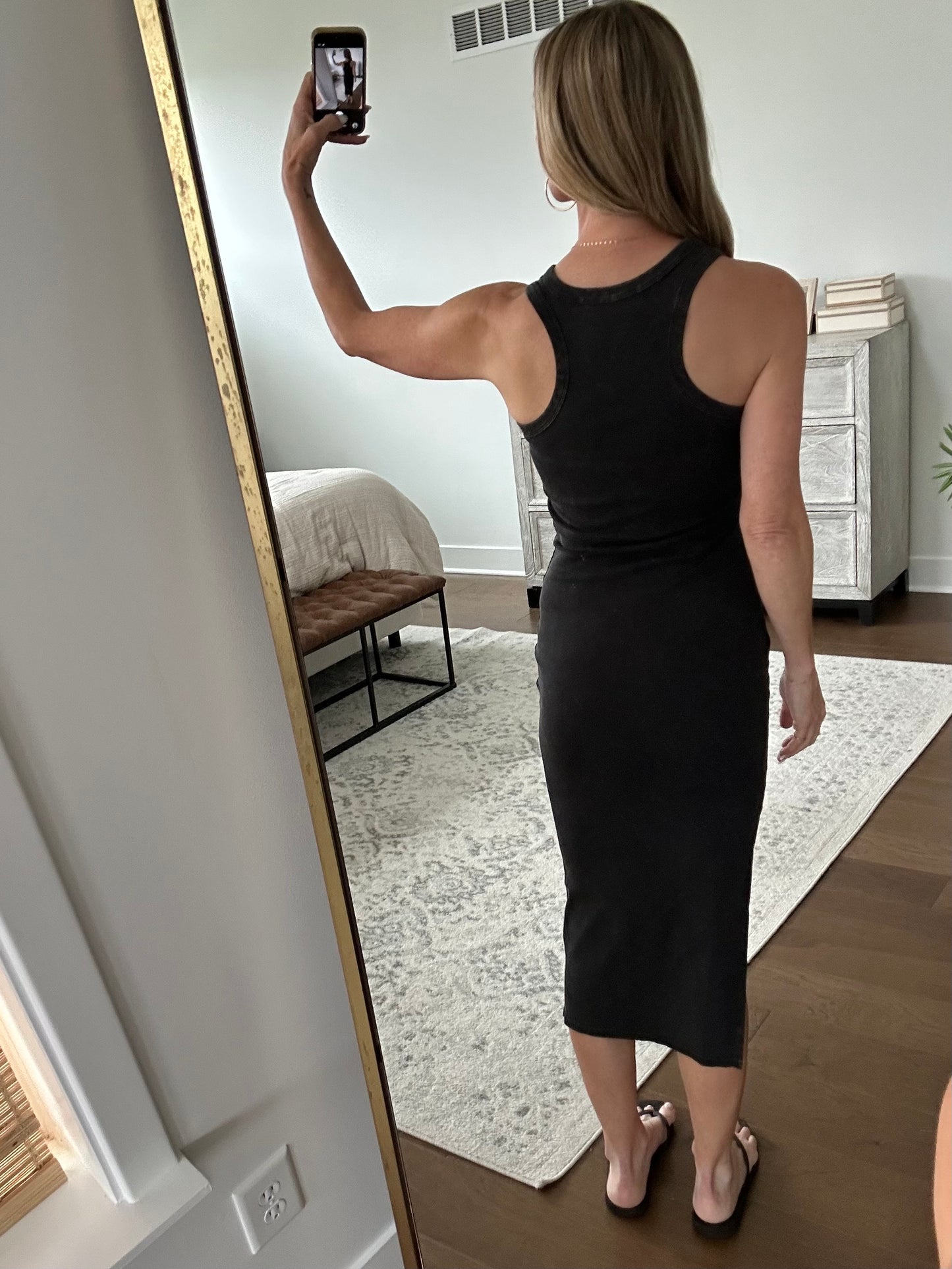 Ribbed Tank Dress- Black