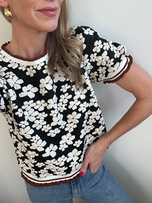 Black & Ivory Flower Top