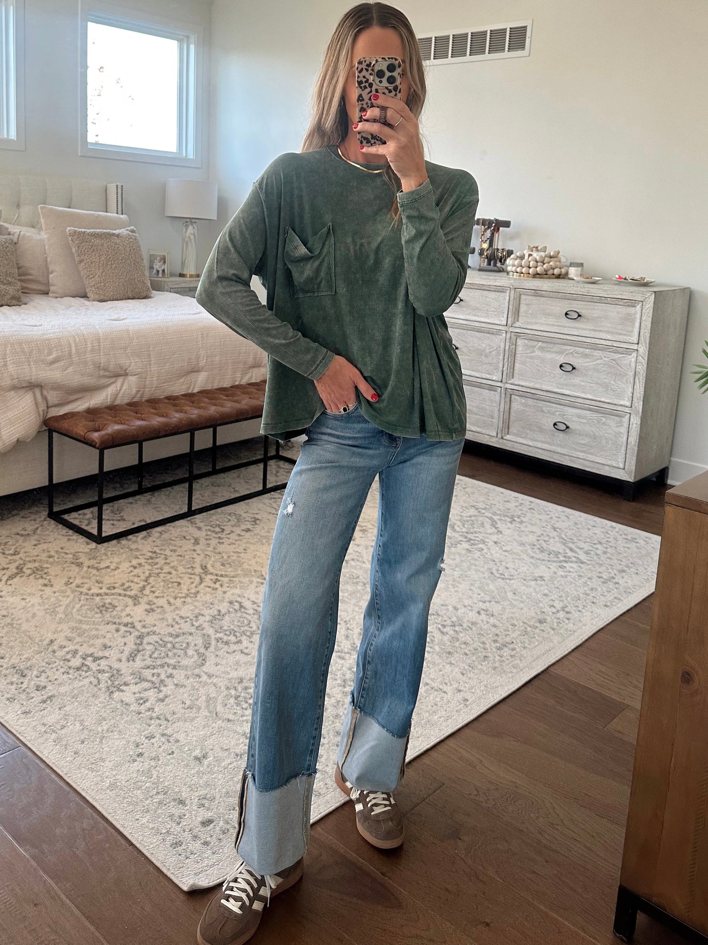 Long Sleeve Pocket Tee- Green