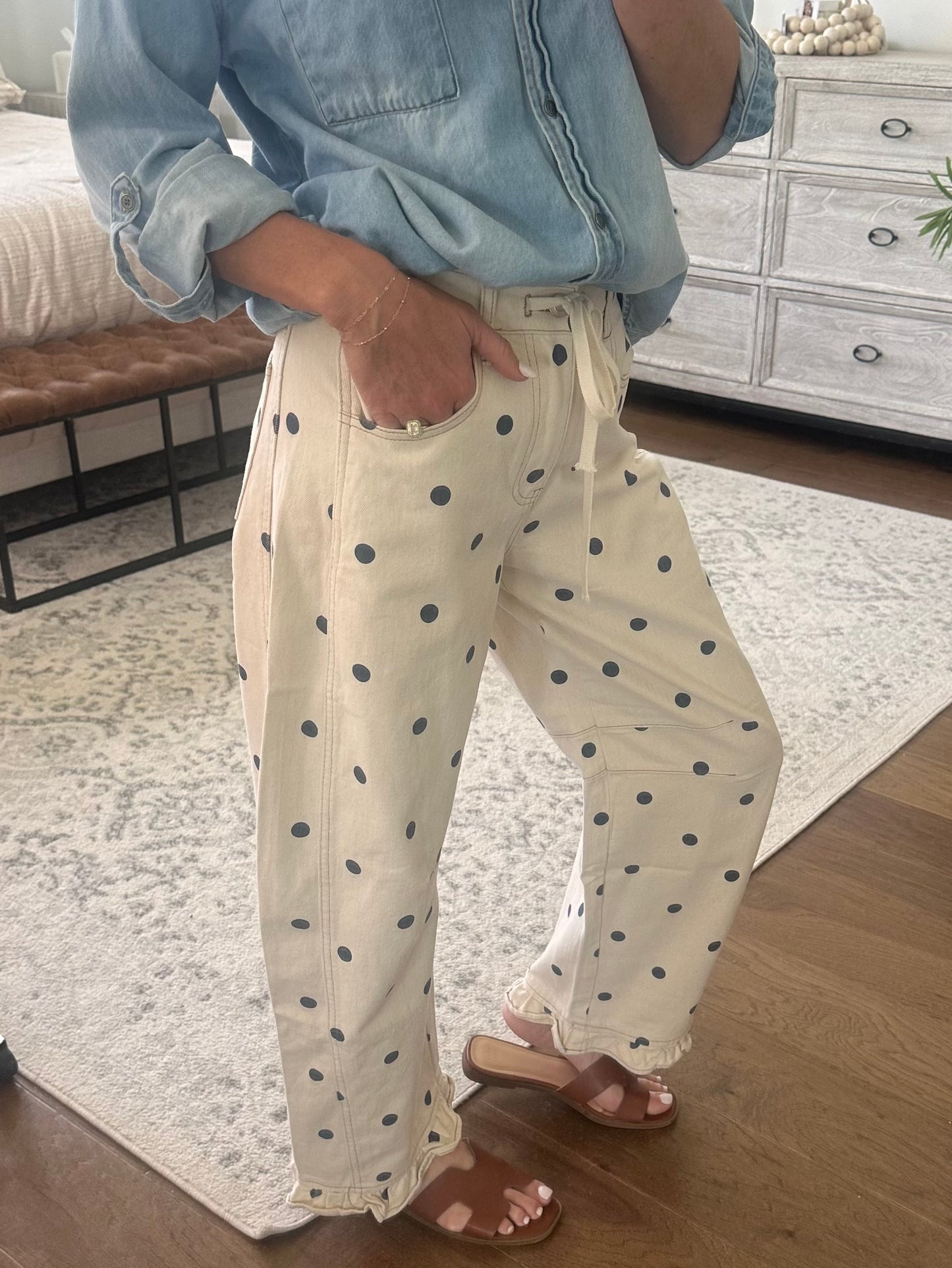 Cream/Navy Polka Dot Barrel Jeans
