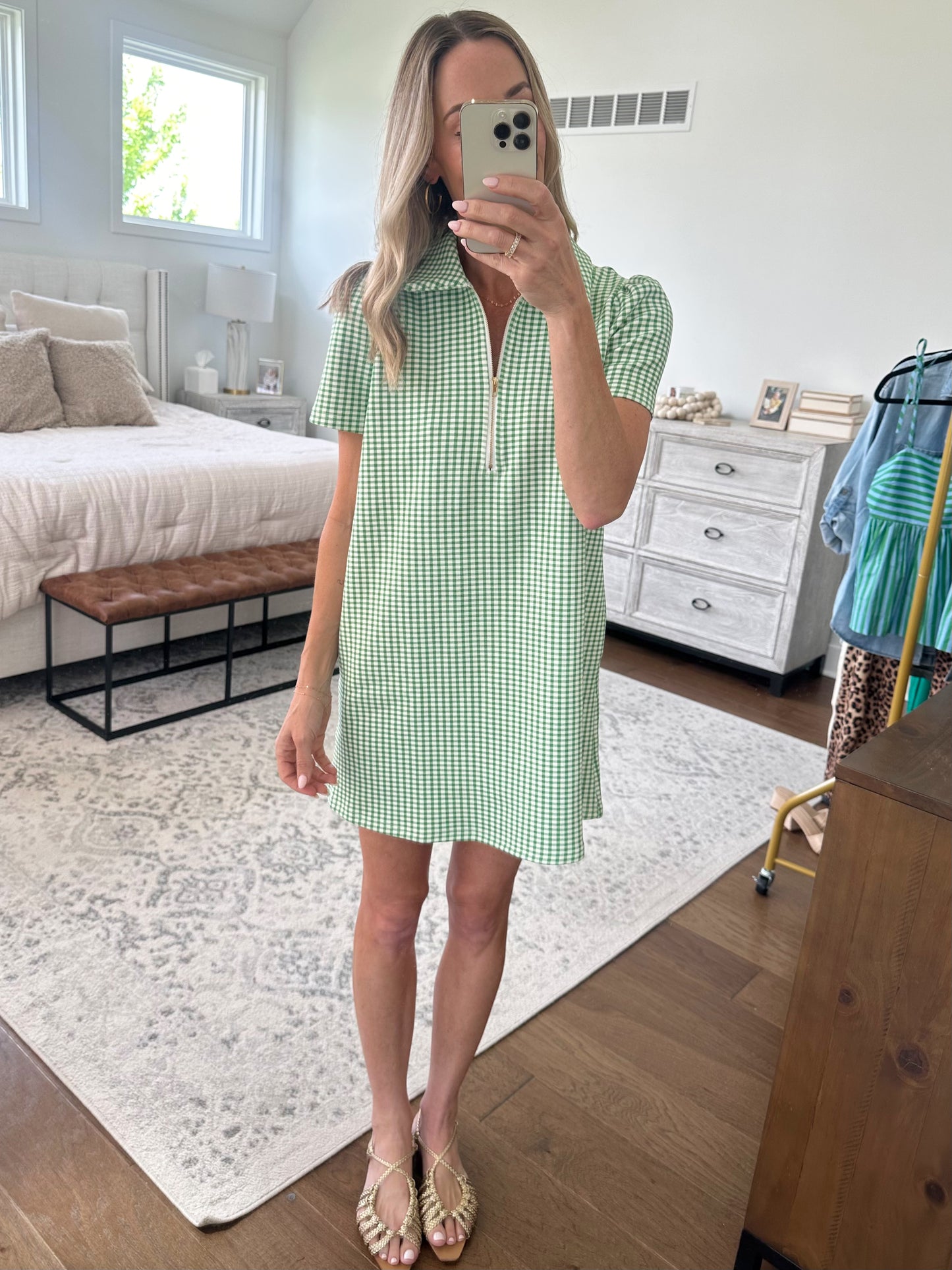 Green Gingham Shift Dress