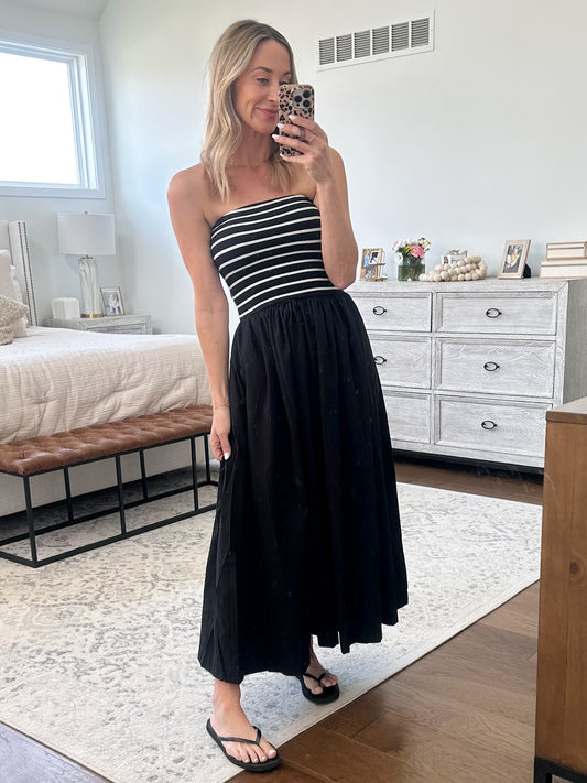 Strapless Black and White Maxi