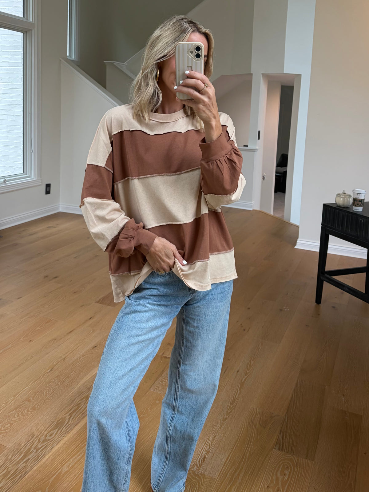 Contrast Pullover-Mocha/Cream