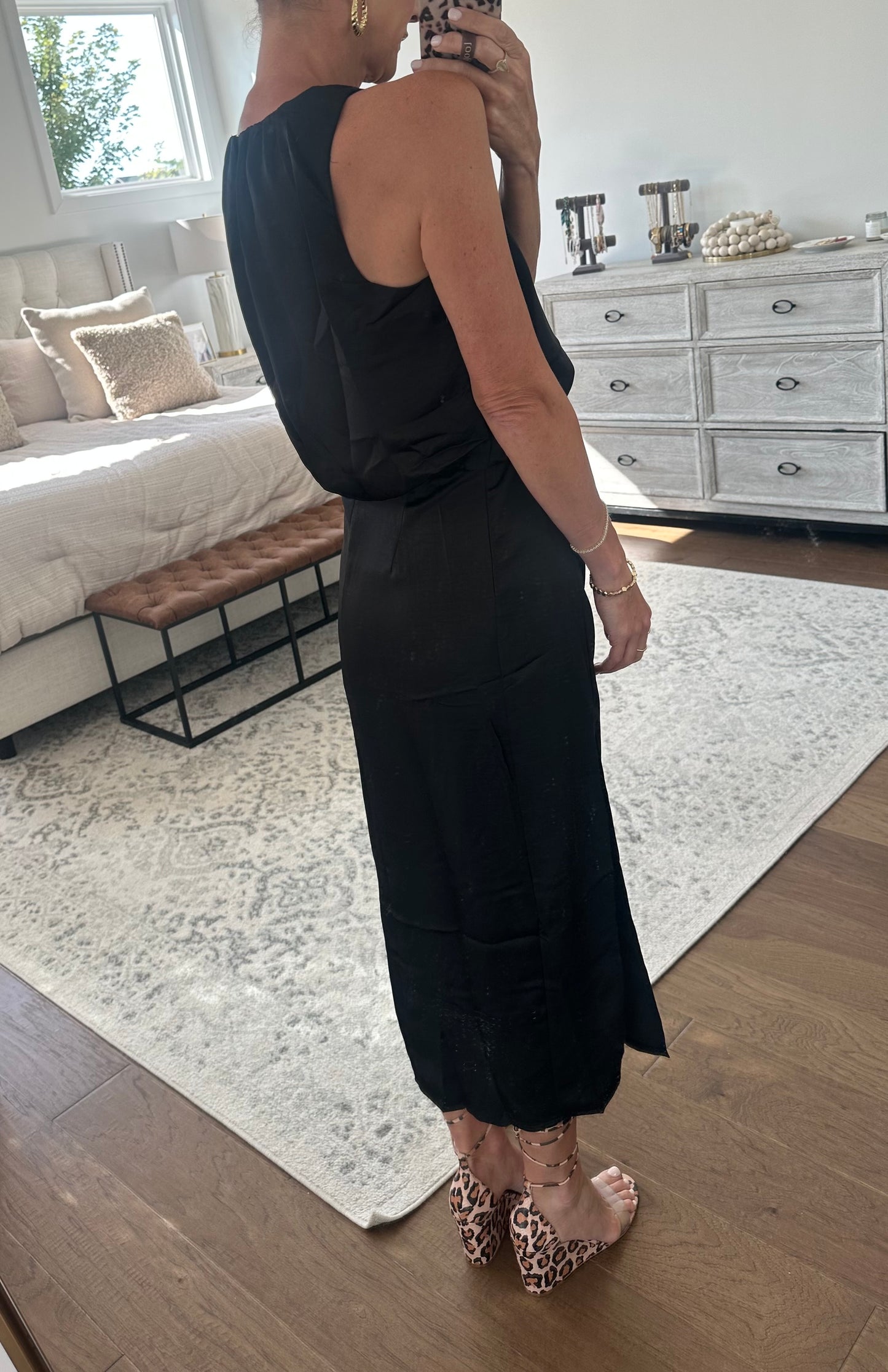 Satin Black Midi Dress