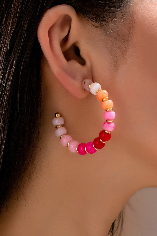 Beaded Hoops- Pink ombre