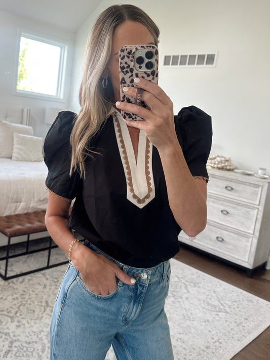 Puff Sleeve Black Blouse