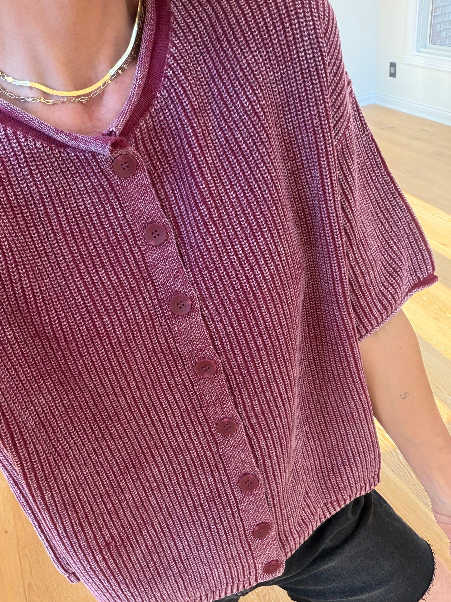 Short Sleeve Cardi- Burgundy