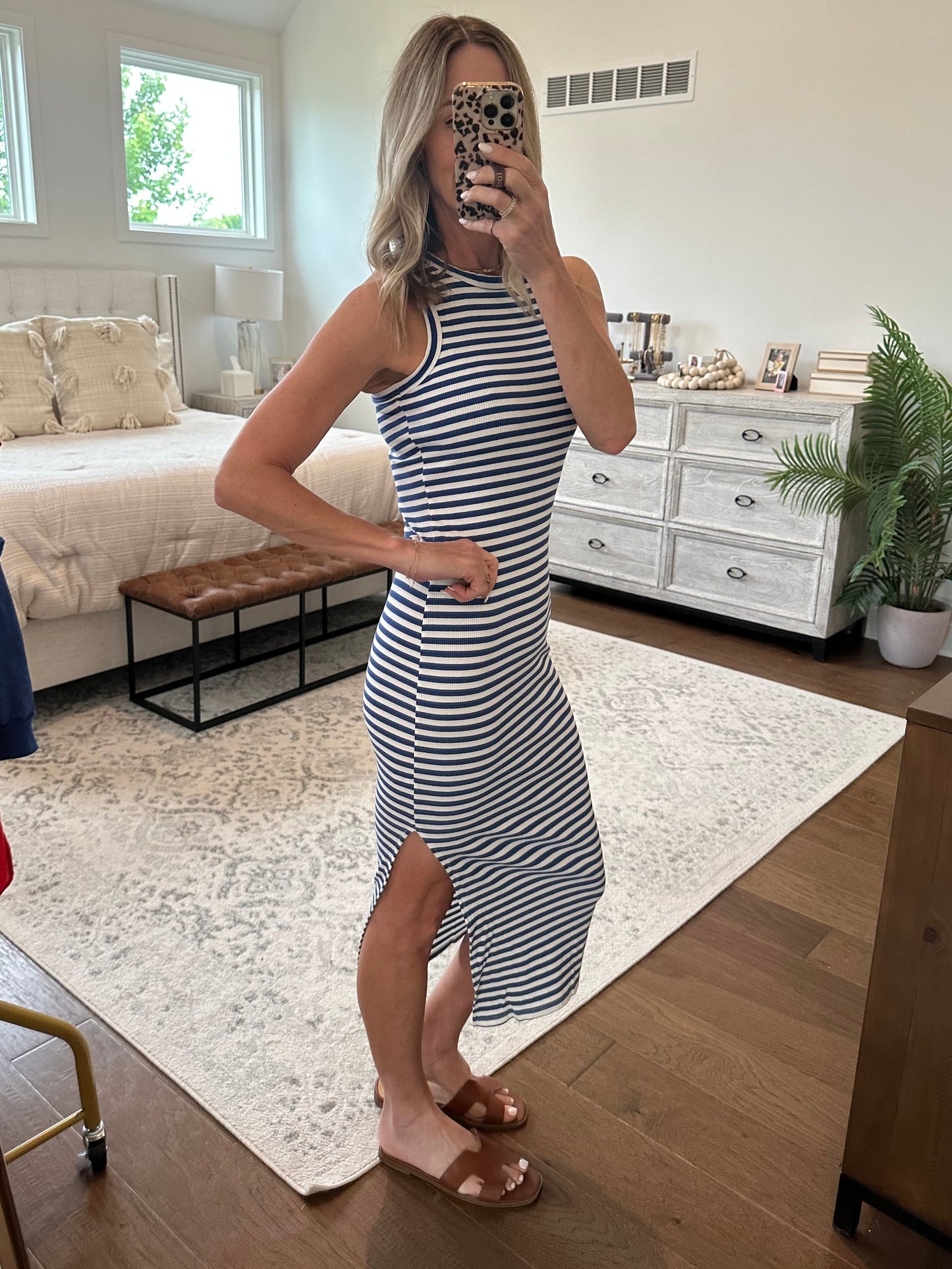 Royal and White Striped Maxi Dress