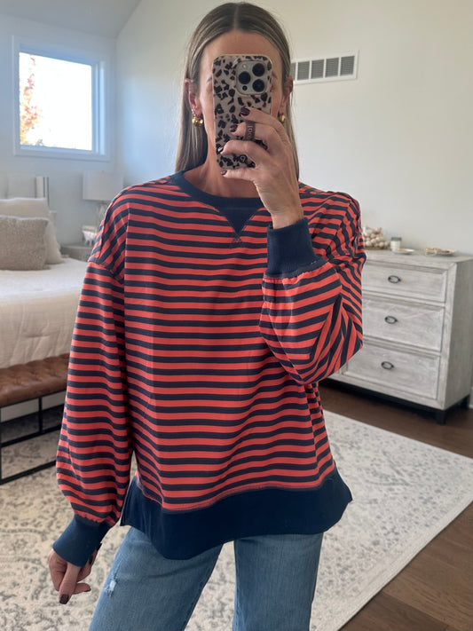 Coral & Navy Striped Top