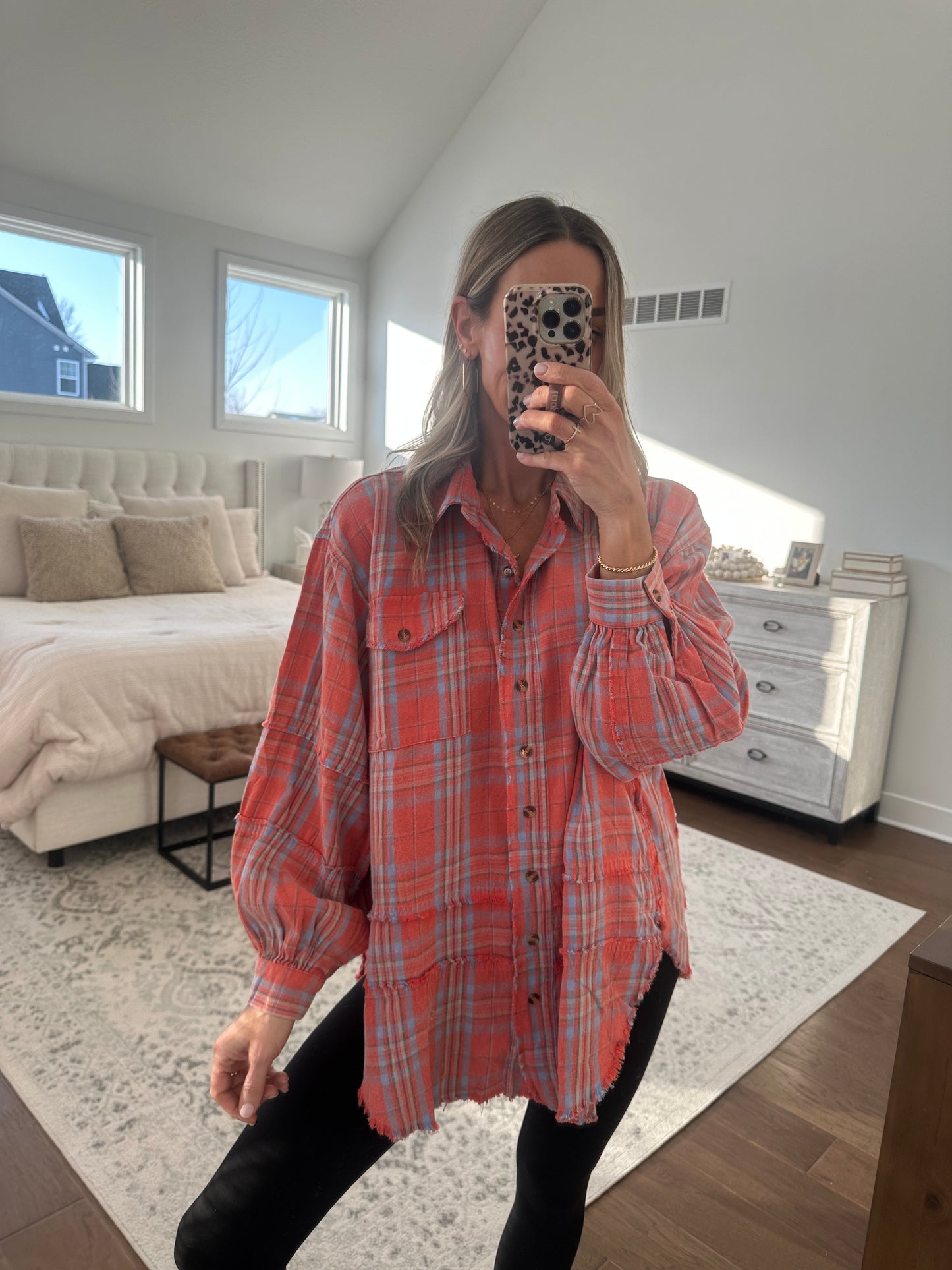 Coral Plaid Tunic