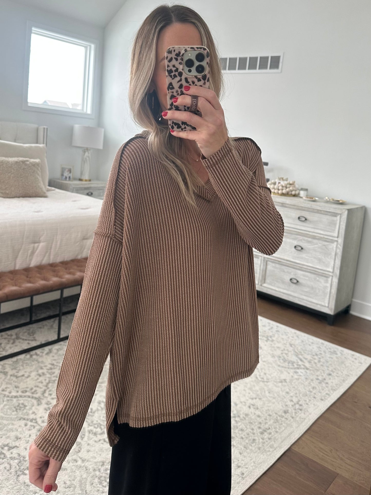 V Neck Thermal- Brown