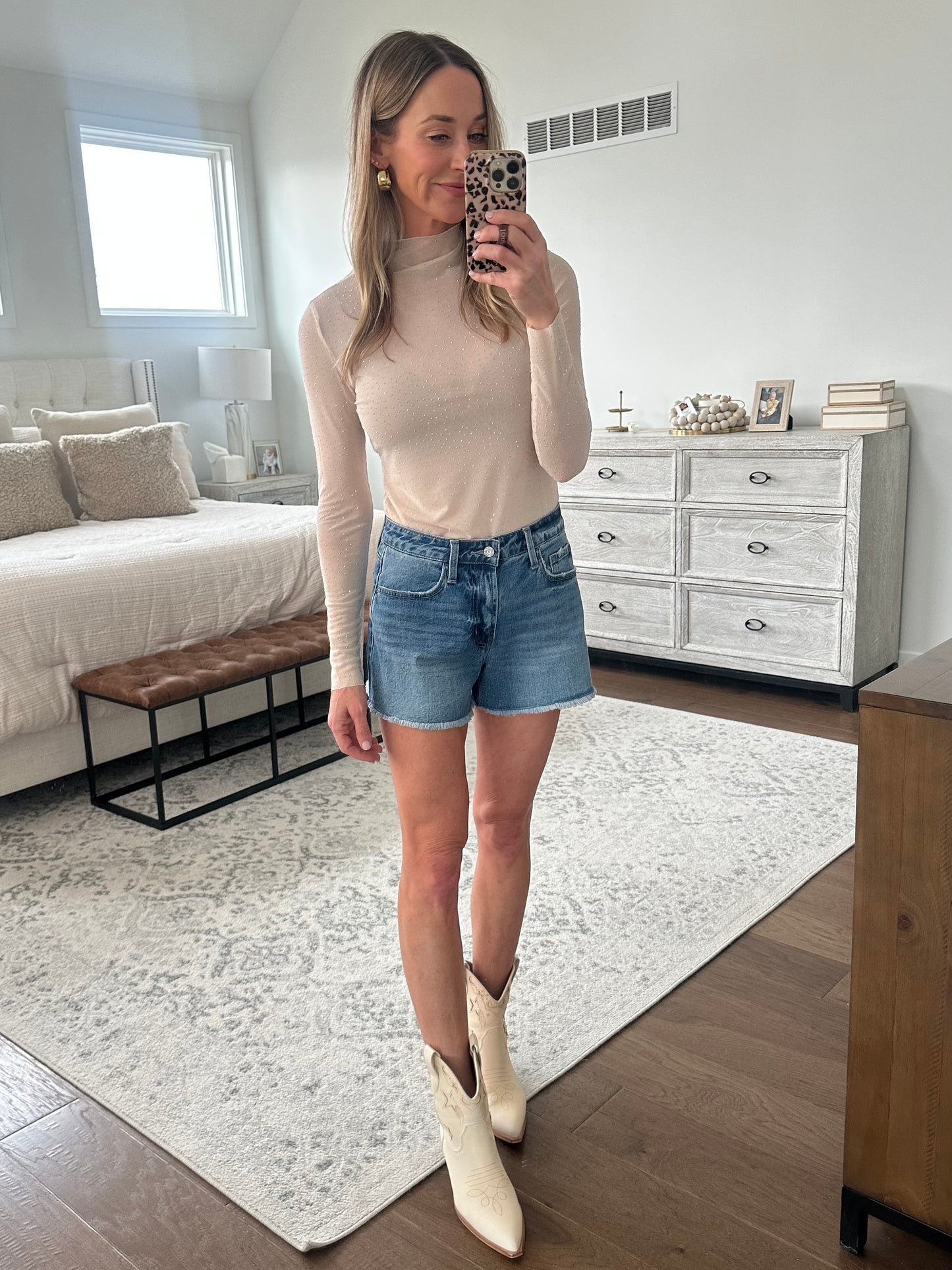 Medium Wash High Rise Shorts