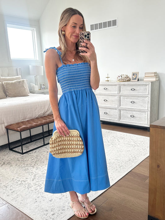 Blue Smocked Maxi Dress
