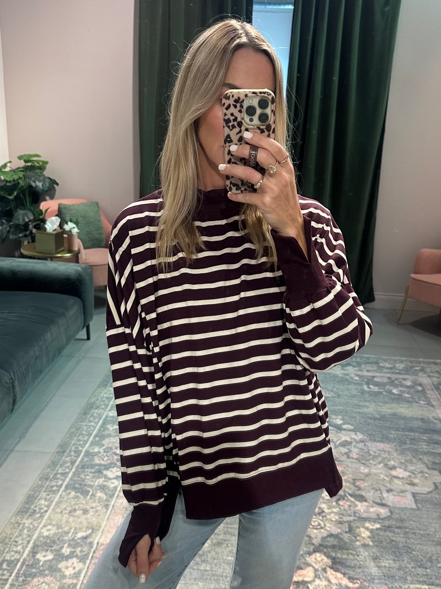 Plum Striped Mock Neck