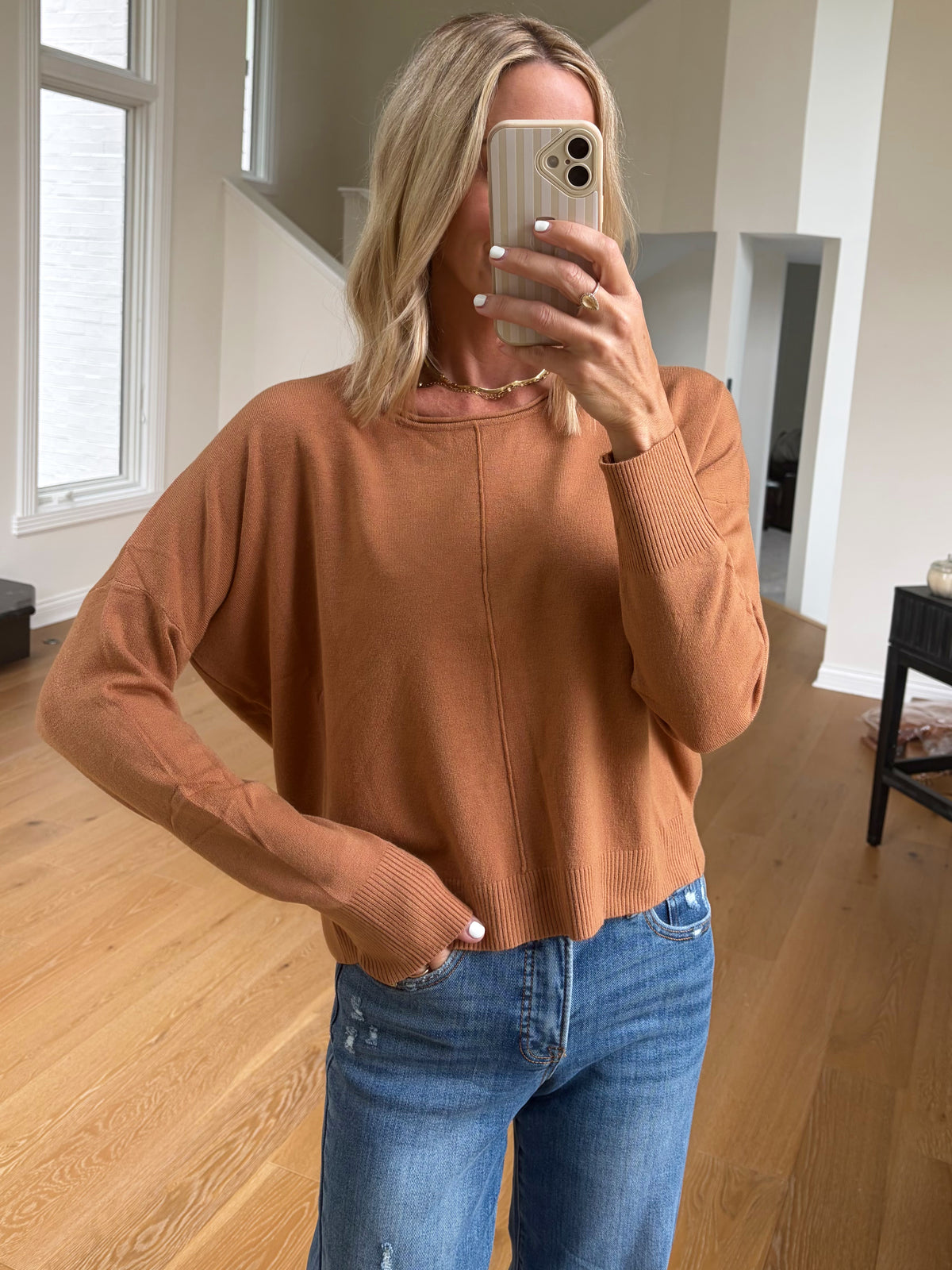 Camel V Neck Sweater
