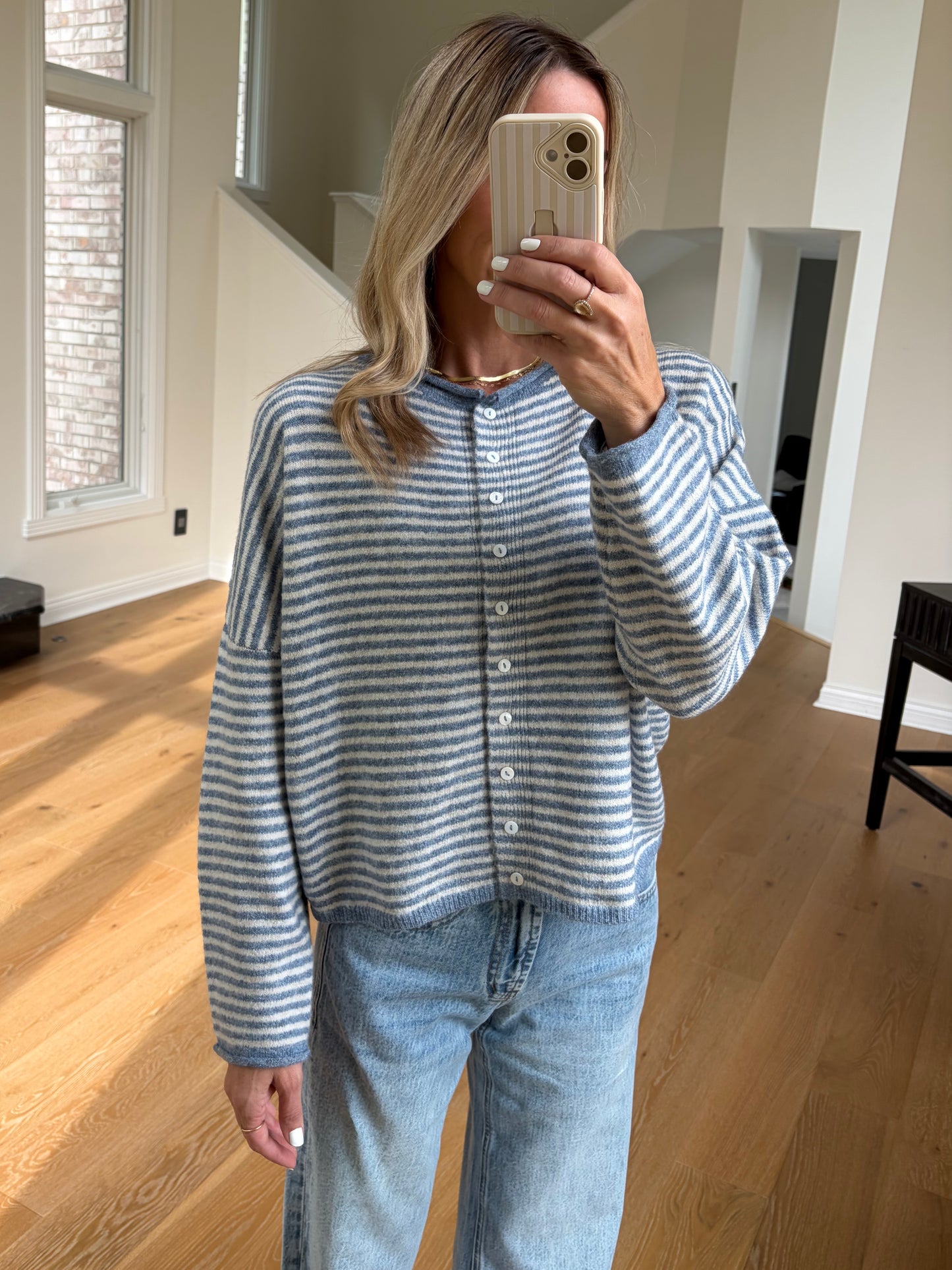 Soft Striped Cardi- Blue