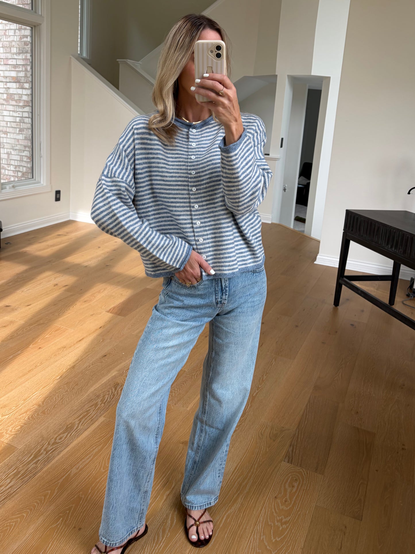 Soft Striped Cardi- Blue