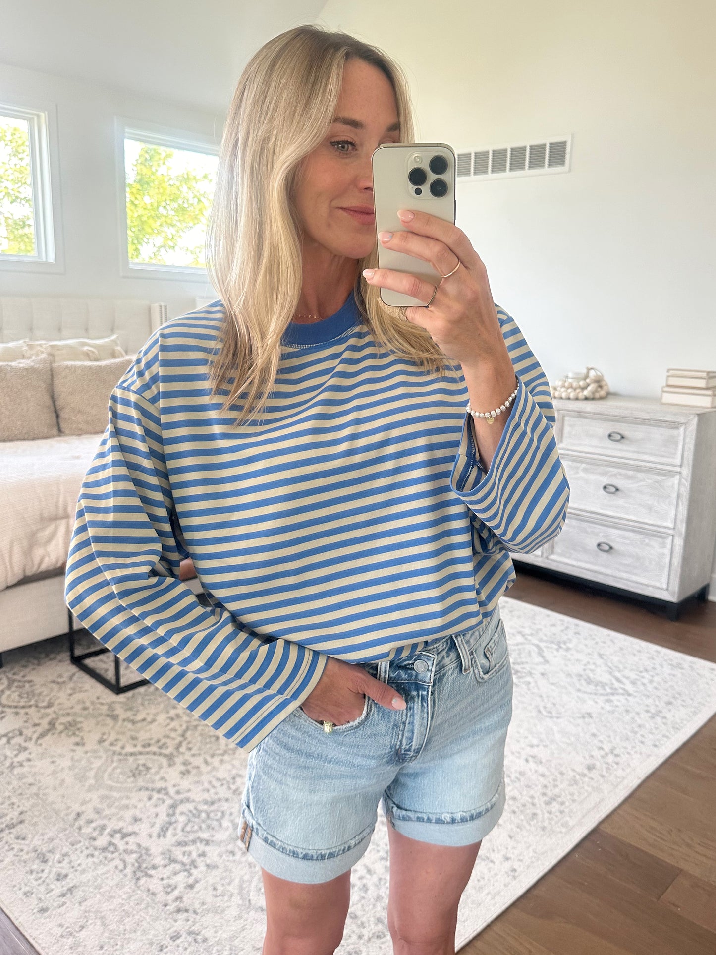 Oversized Striped 3/4the Sleeve Tee