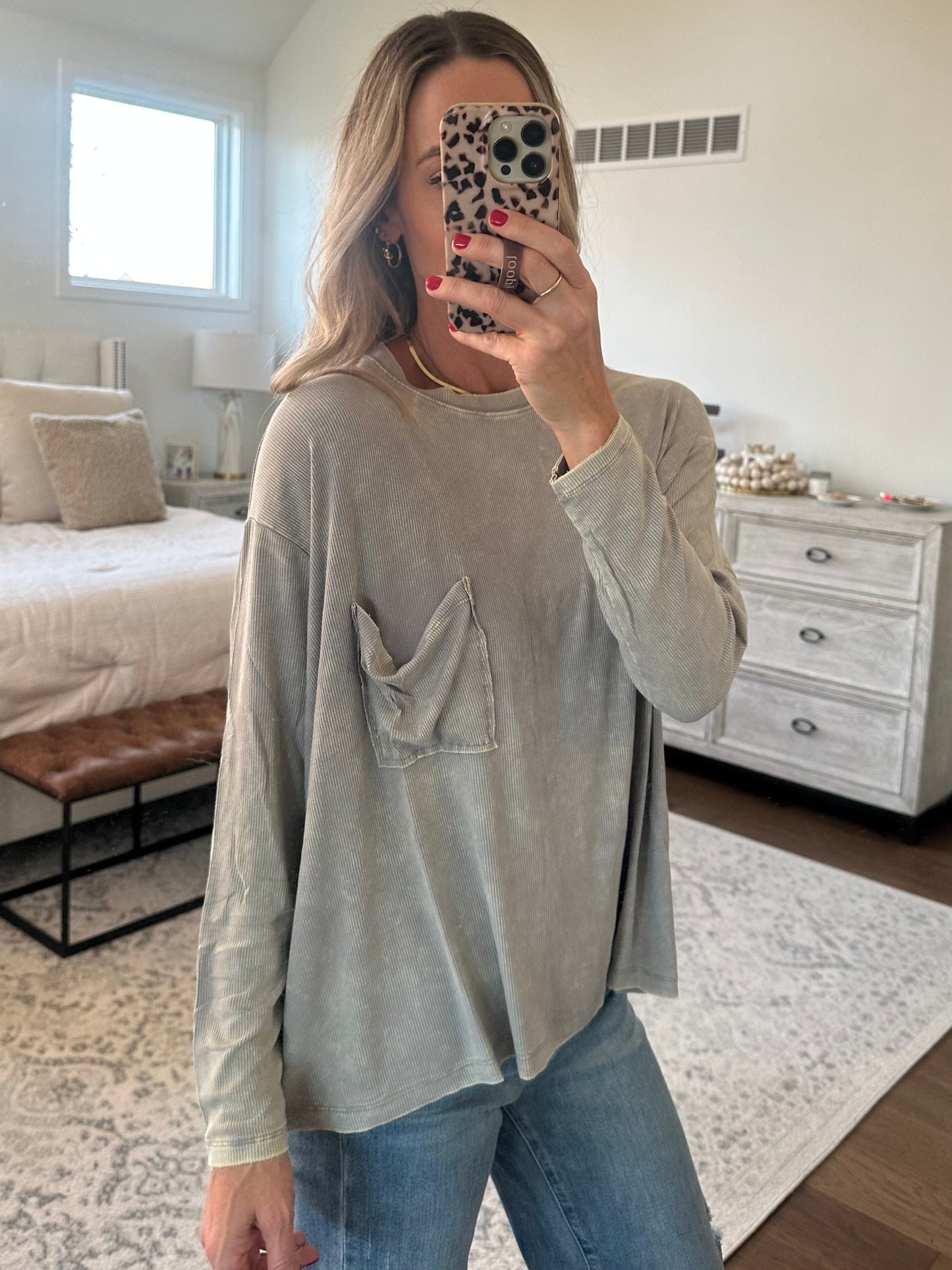 Long Sleeve Pocket Tee- Sleet Grey