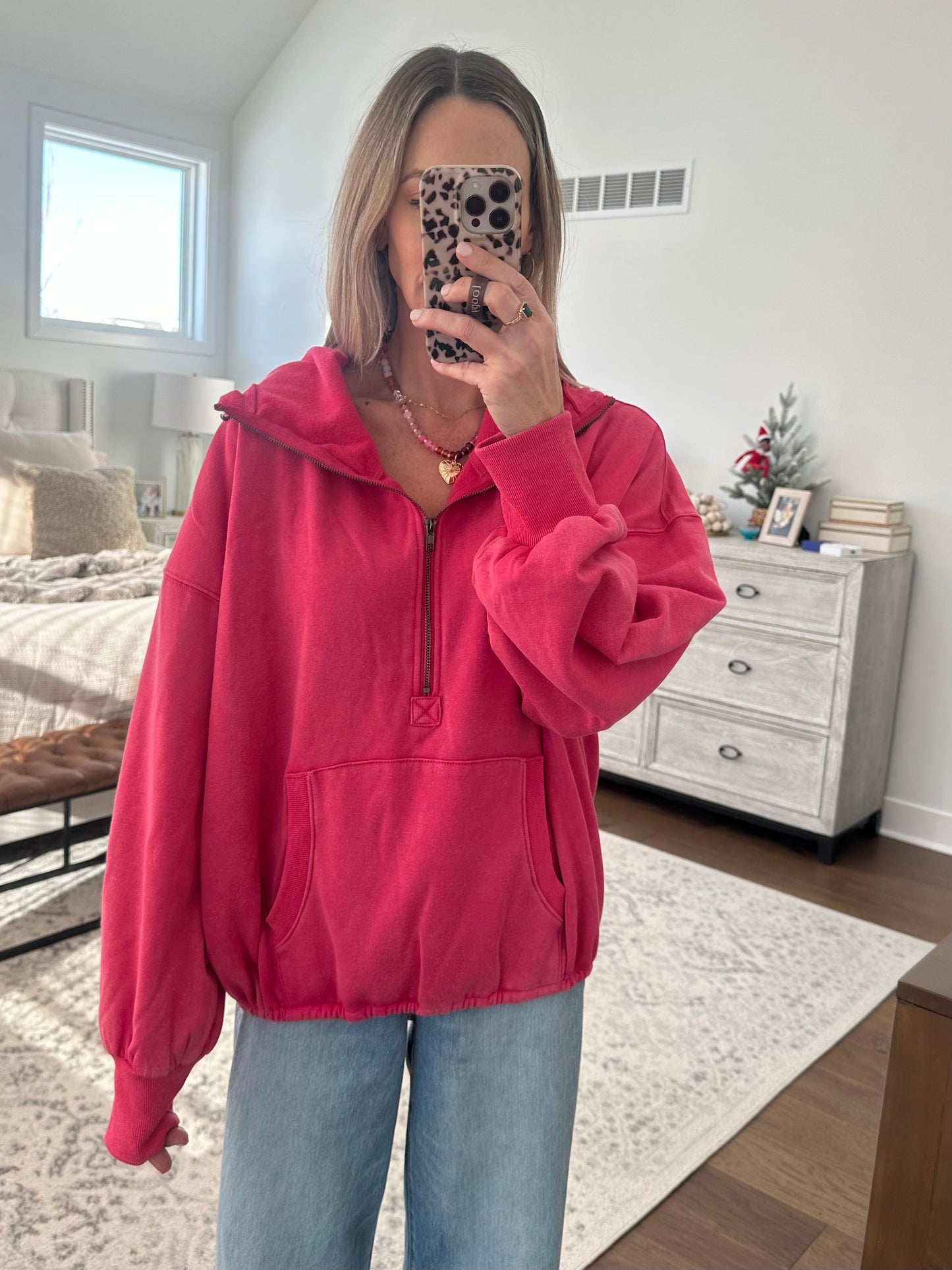 Half Zip Hoodie- Fuchsia