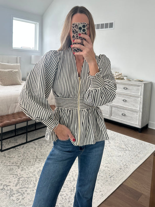 Pin Stripe Zip Blouse