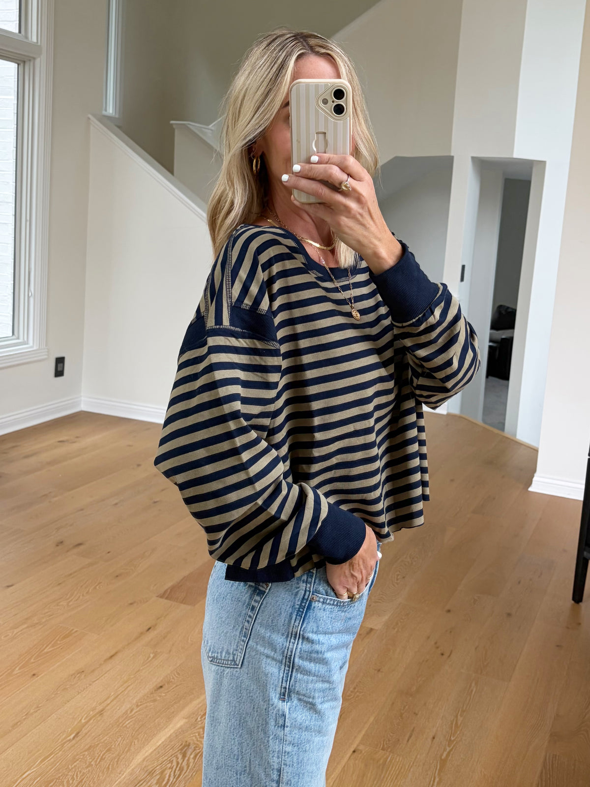 Navy Striped Top