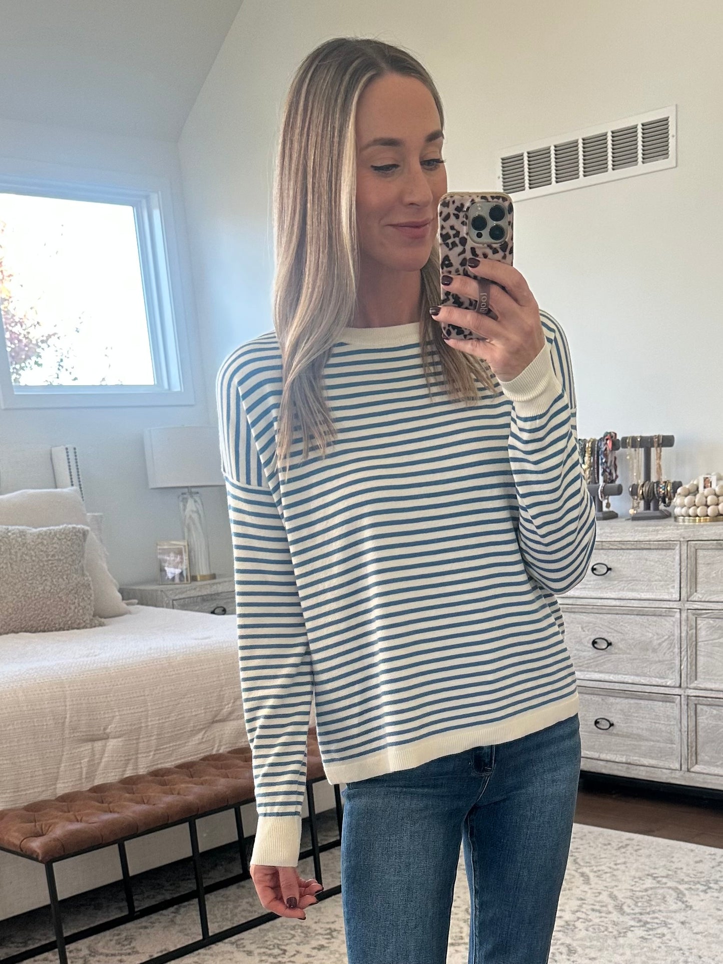 Royal/Ivory Striped Sweater