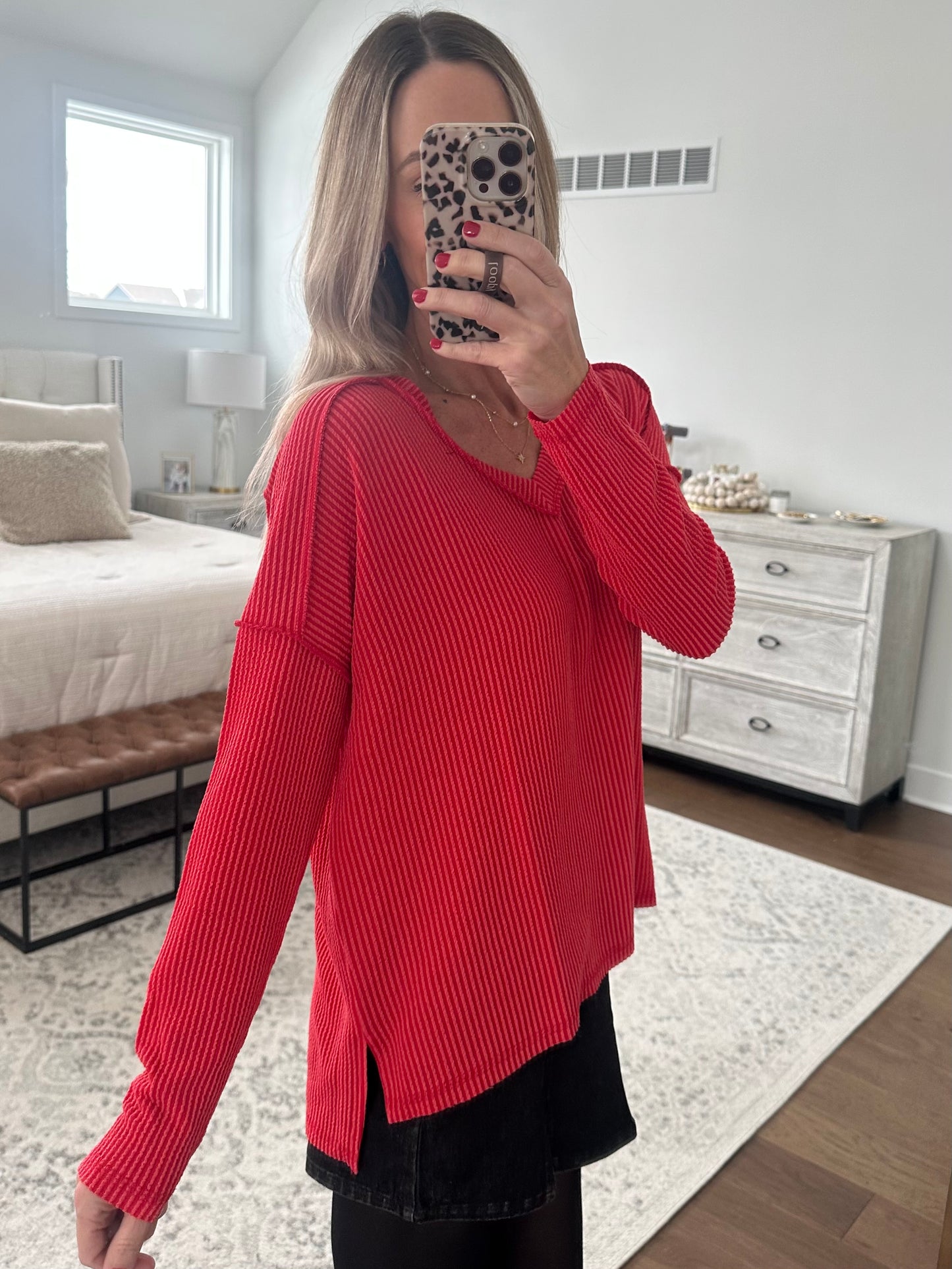 V Neck Thermal- Red