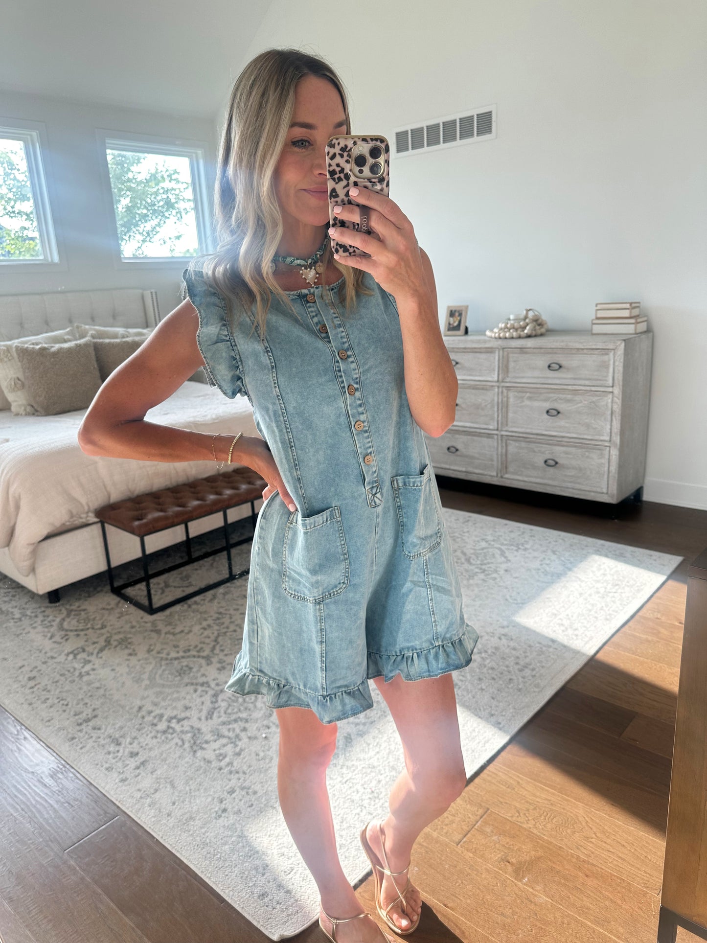 Denim Ruffle Romper